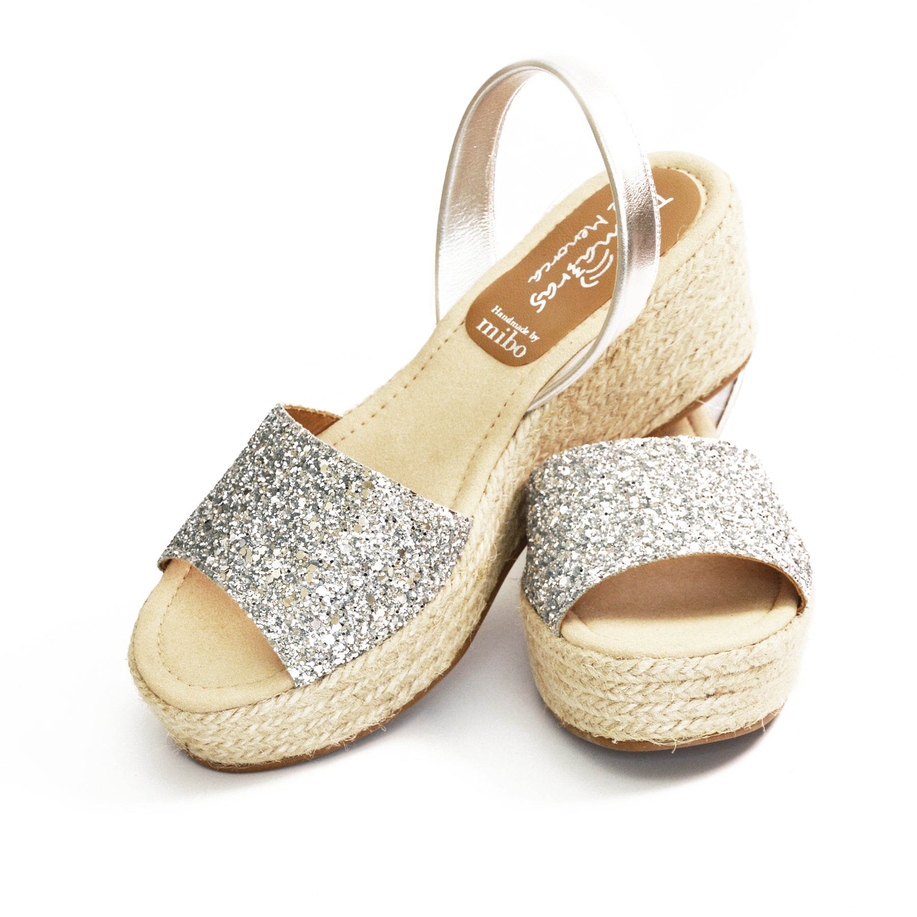 silver glitter peeptoe platform spanish avarca mid height espadrille wedges