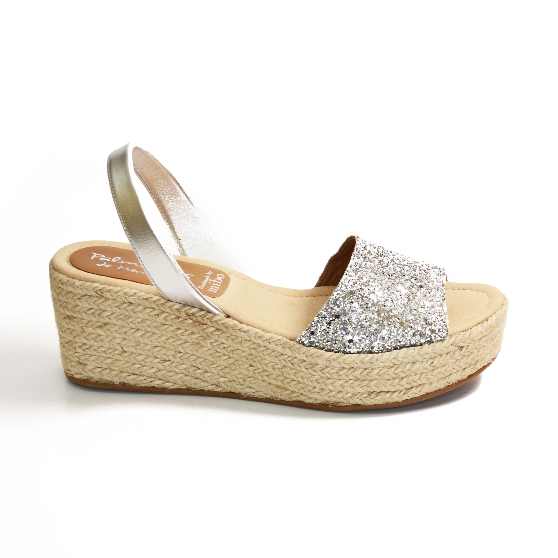 silver glitter peeptoe platform spanish avarca mid height espadrille wedges