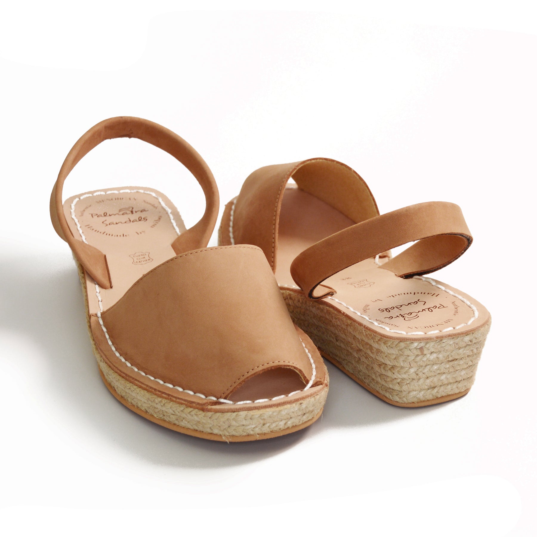 Tan nubuck leather low espadrille wedge spanish avarca style sandals