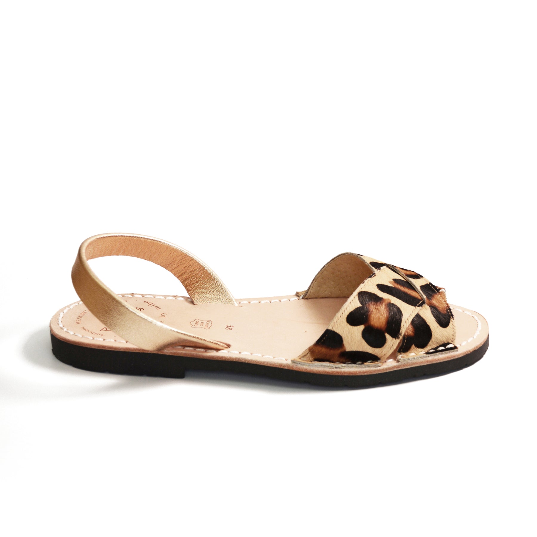 LEOPARD PRINT WITH IVORY GOLD STRAP MENORCAN AVARCAS SANDALS