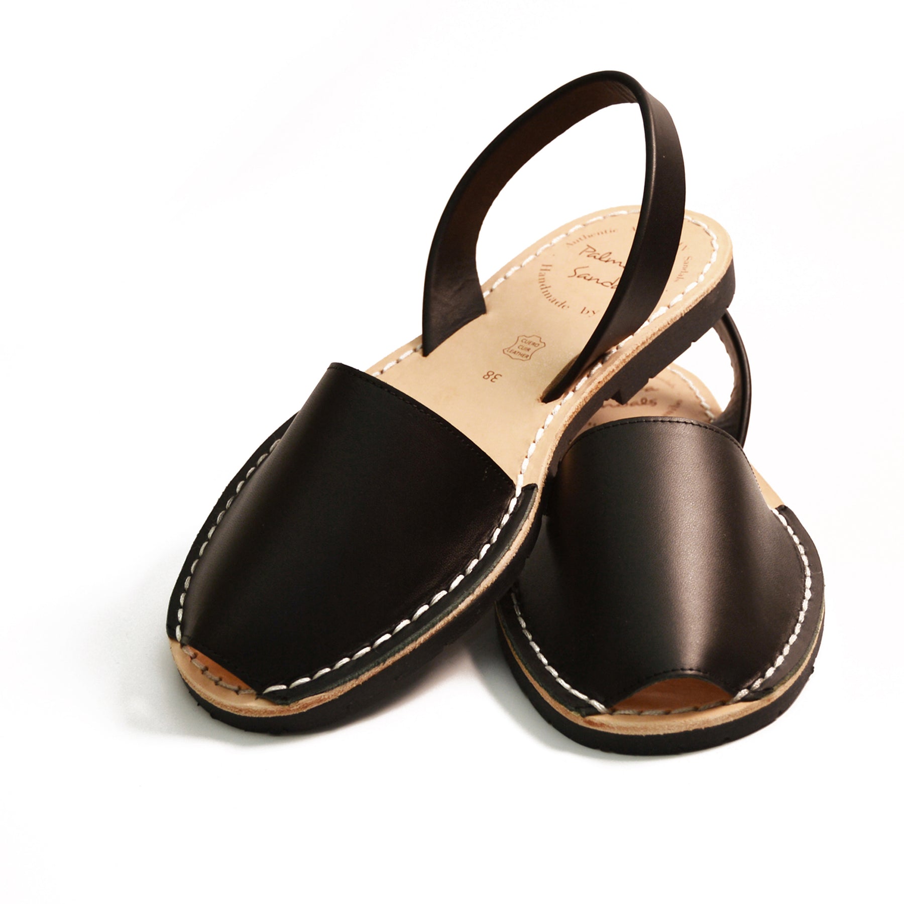 Black leather Spanish menorcan avarcas sandals