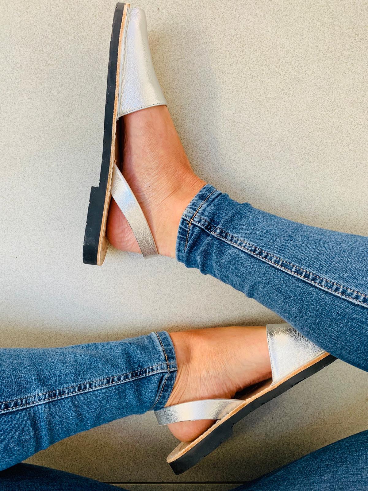silver metallic leather spanish menorcan avarcas sandals