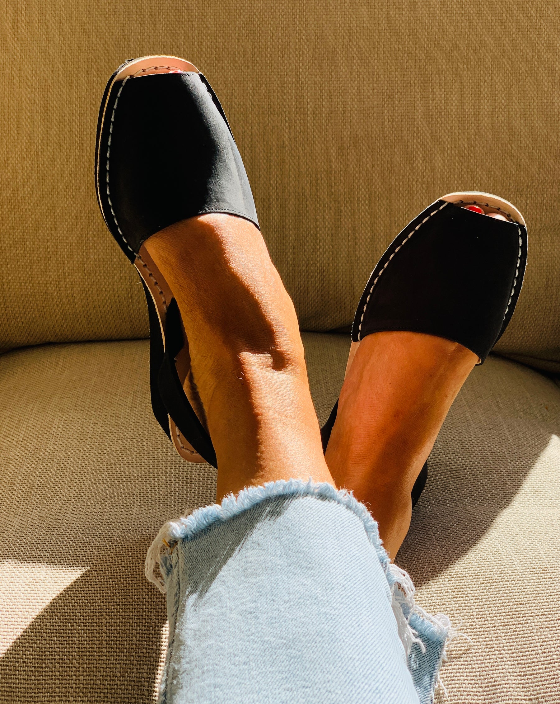 Black Nubuck Low Black Wedge Lightweight Avarca Slingback Sandals