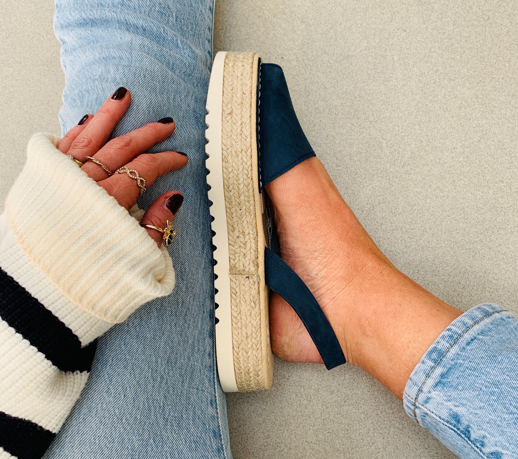 navy nubuck flatform lowform avarcas spanish sandals