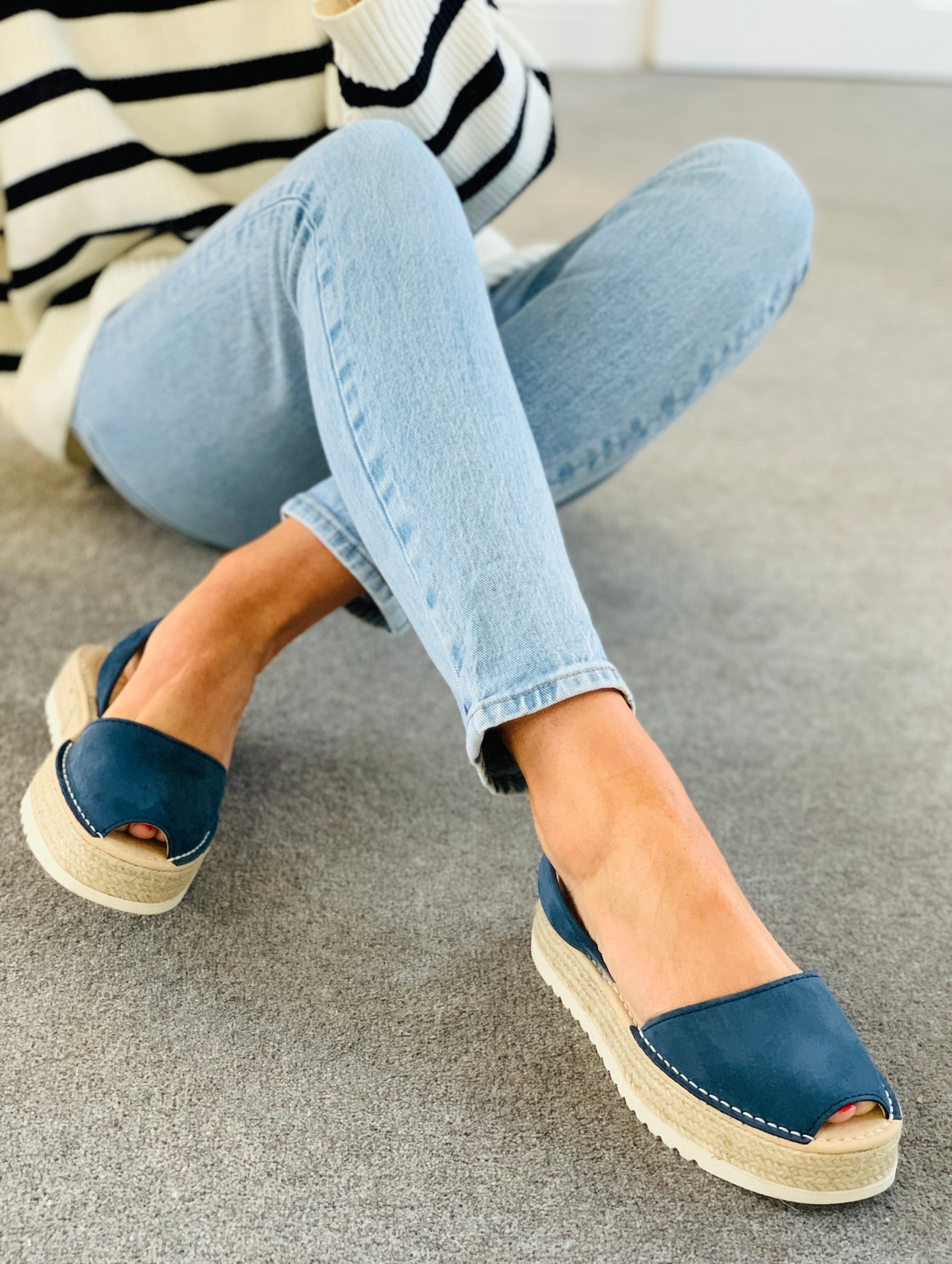 navy nubuck flatform lowform avarcas spanish sandals