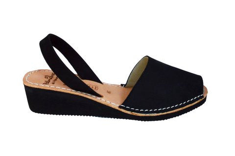 Black Nubuck Low Black Wedge Lightweight Avarca Slingback Sandals