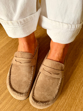 Taupe Fur Lined Backless Loafer