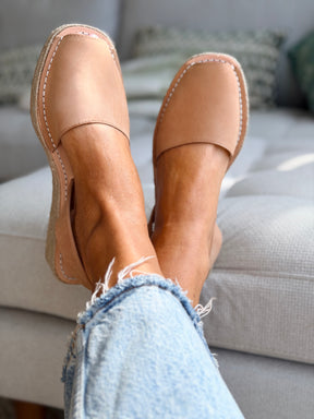 Tan Nubuck Low Espadrille Wedge
