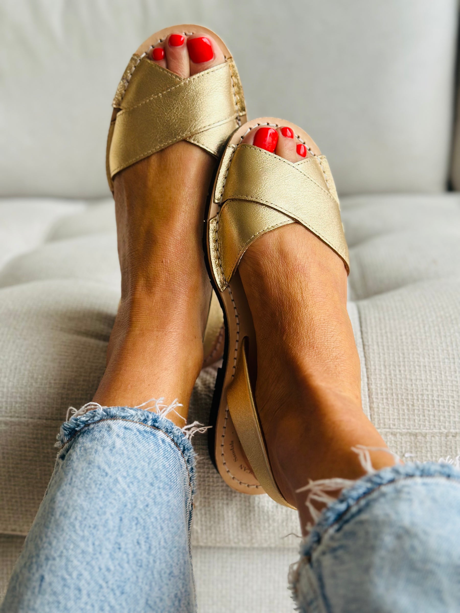 Golden Leather Peeptoe Avarca
