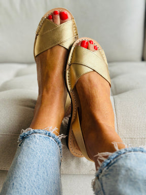 Golden Leather Peeptoe Avarca