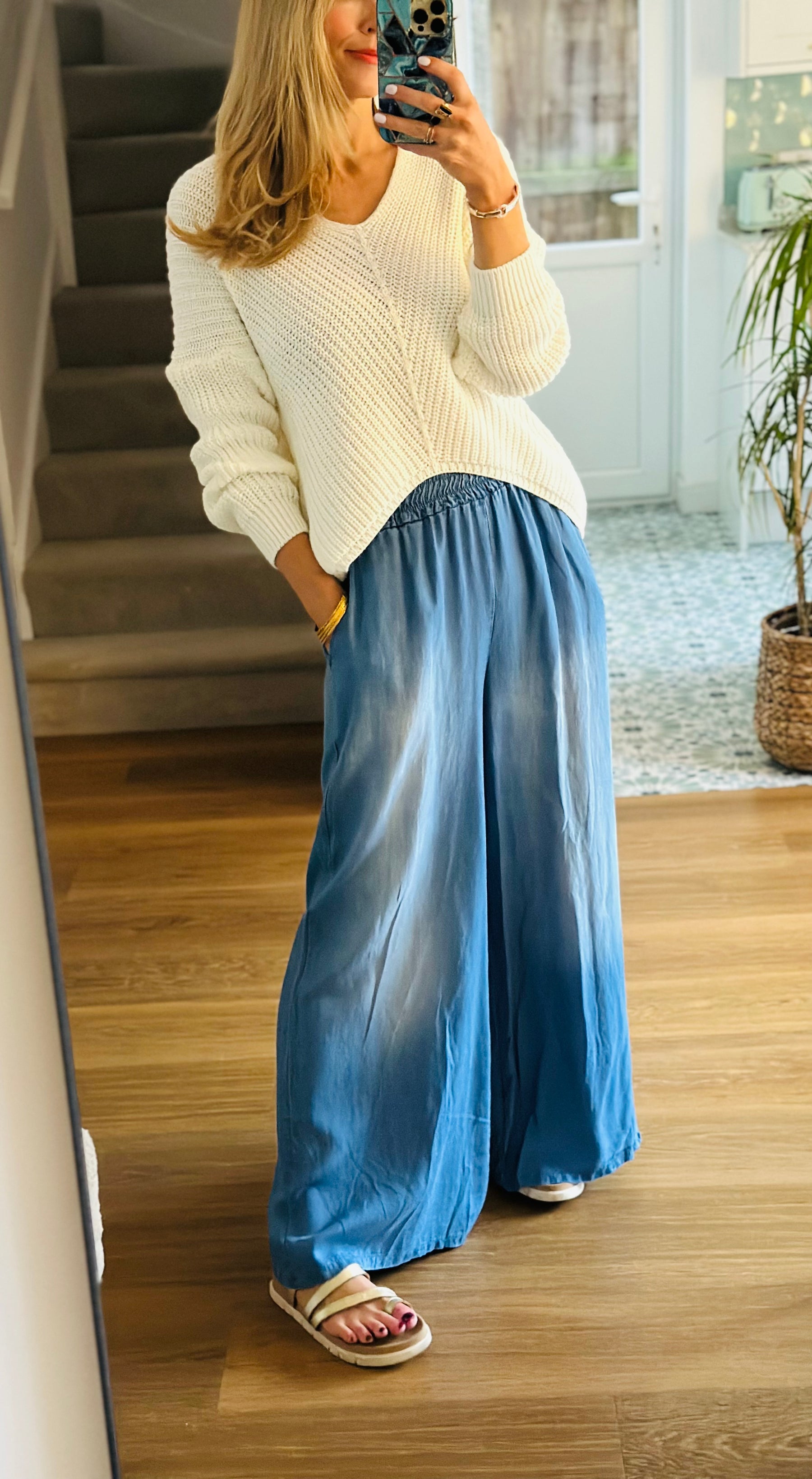 Wide Leg Denim Trousers