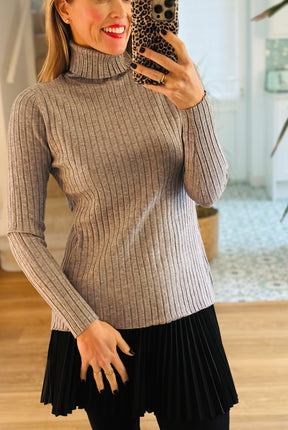 Grey ribbed roll neck