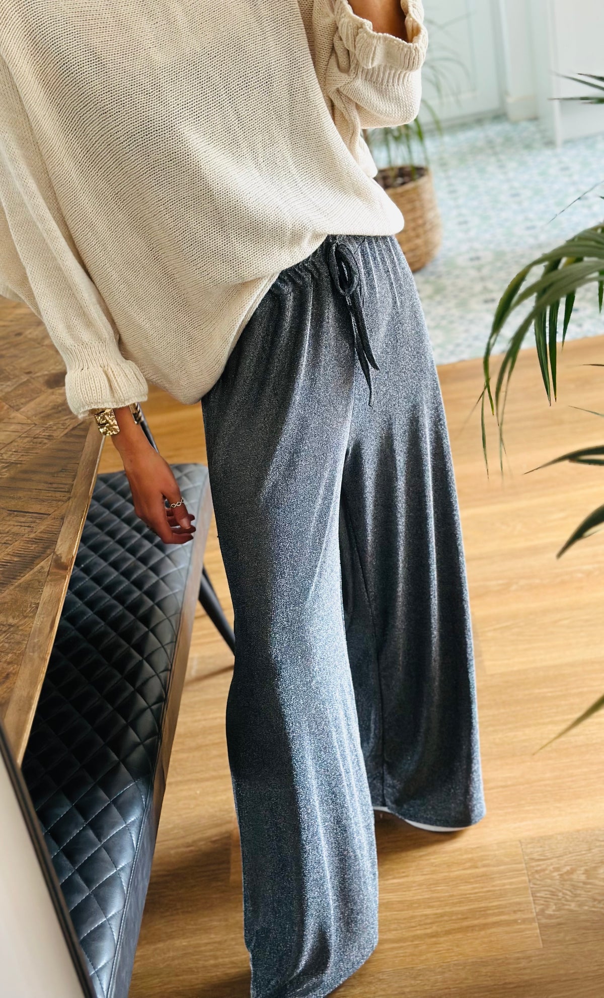 Wide Leg Glitter Trousers