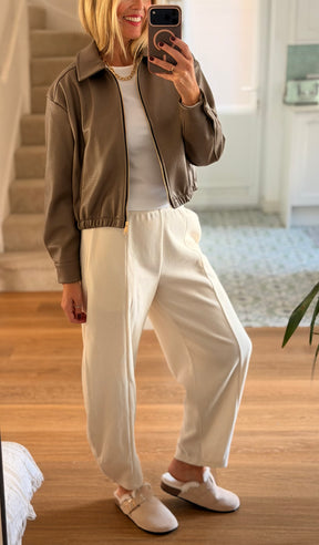 Taupe Zip Front Faux Leather Jacket