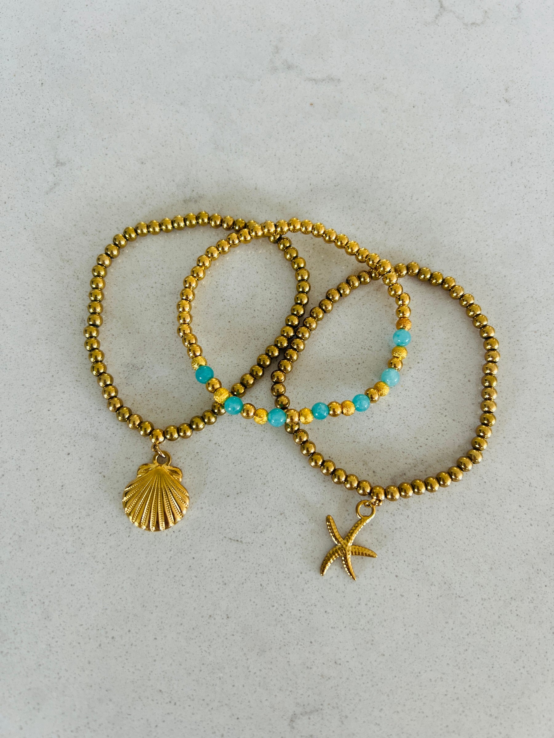 Gold beaded stretch bracelets