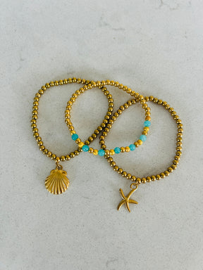 Gold beaded stretch bracelets