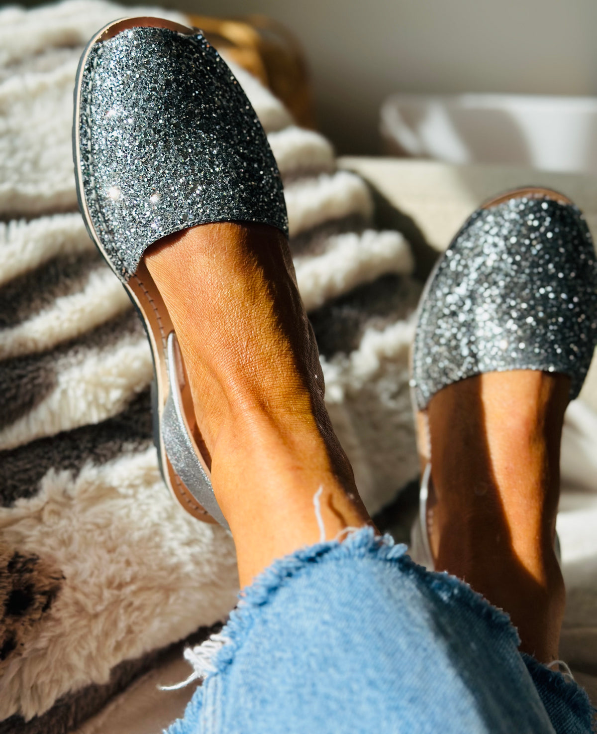 Silver Glitter Avarcas