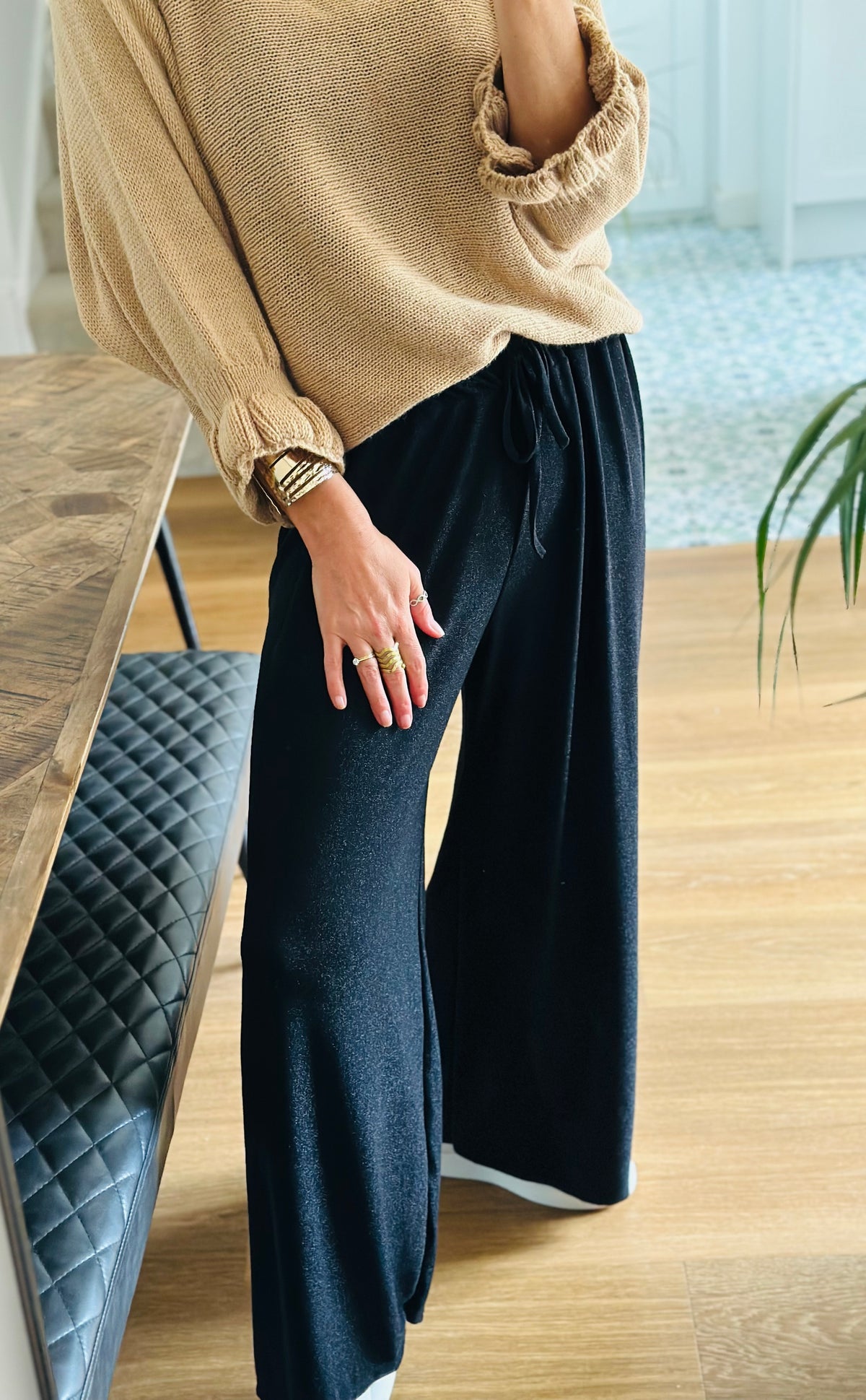 Wide Leg Glitter Trousers
