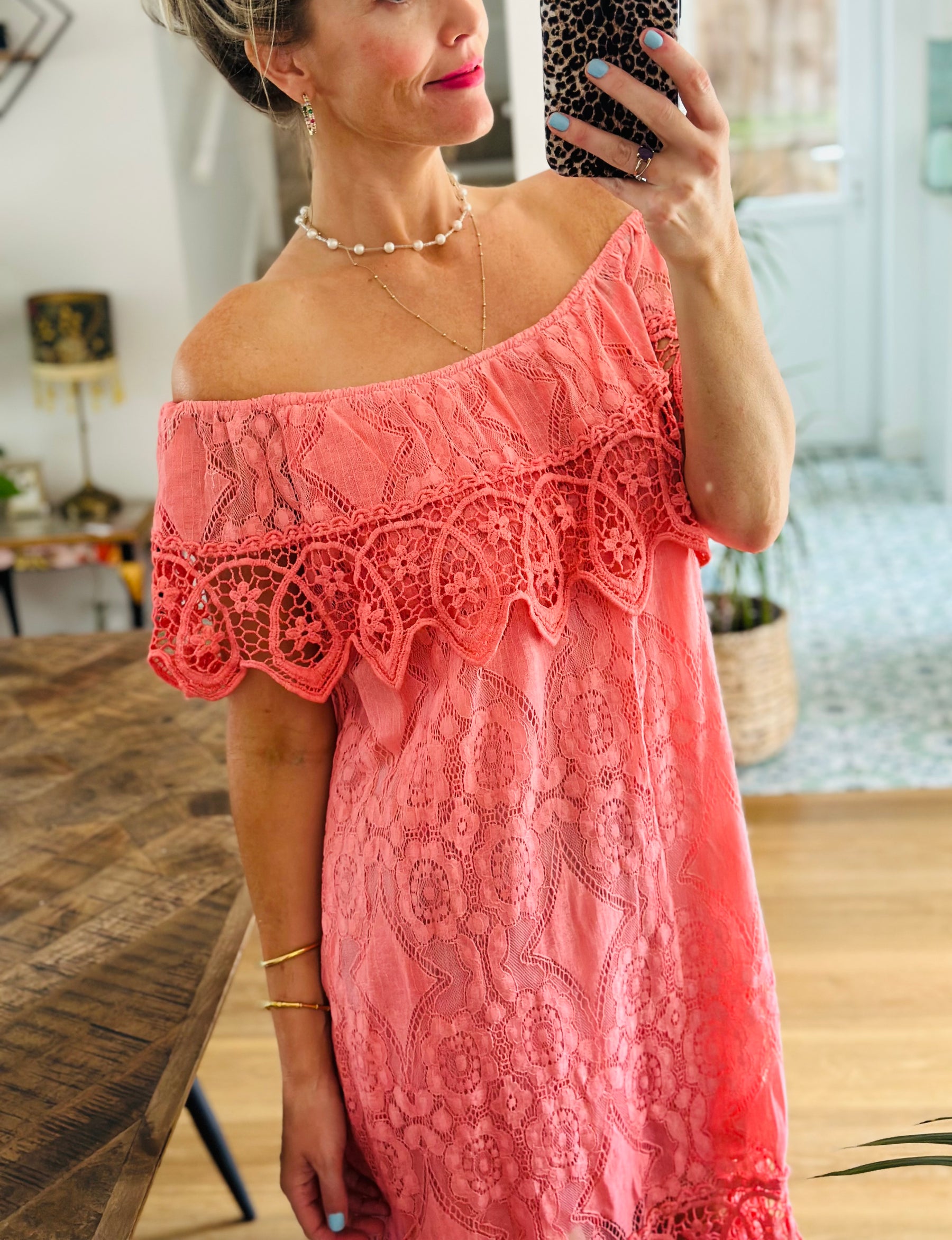 Lace Bardot Mini Dress