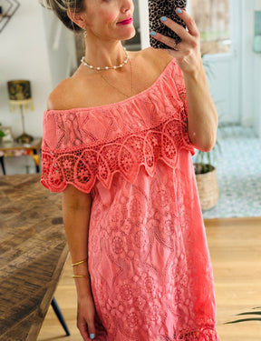 Lace Bardot Mini Dress