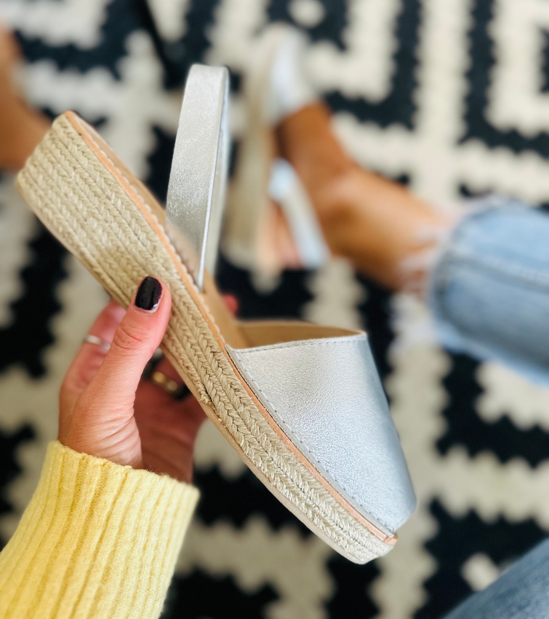 Silver Leather Low Espadrille