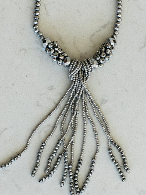 Beaded Silver Tassel Necklace