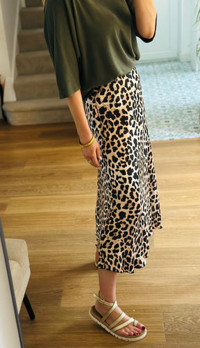 Silk Leopard Print Bias Cut Skirt