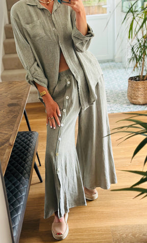 Linen Button Detail Trousers
