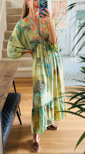 Green Printed Silk Maxi Dress