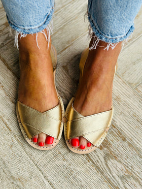 Golden Leather Peeptoe Avarca