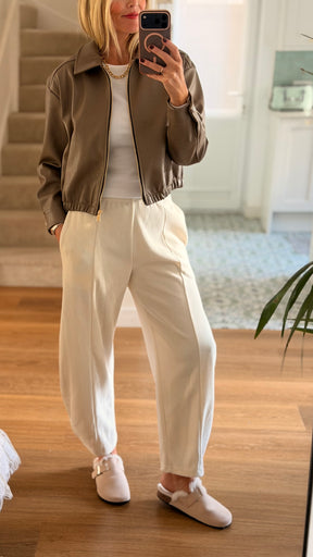 Taupe Zip Front Faux Leather Jacket