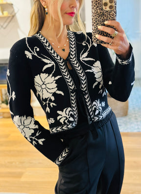 Monochrome Tie Front Cardigan