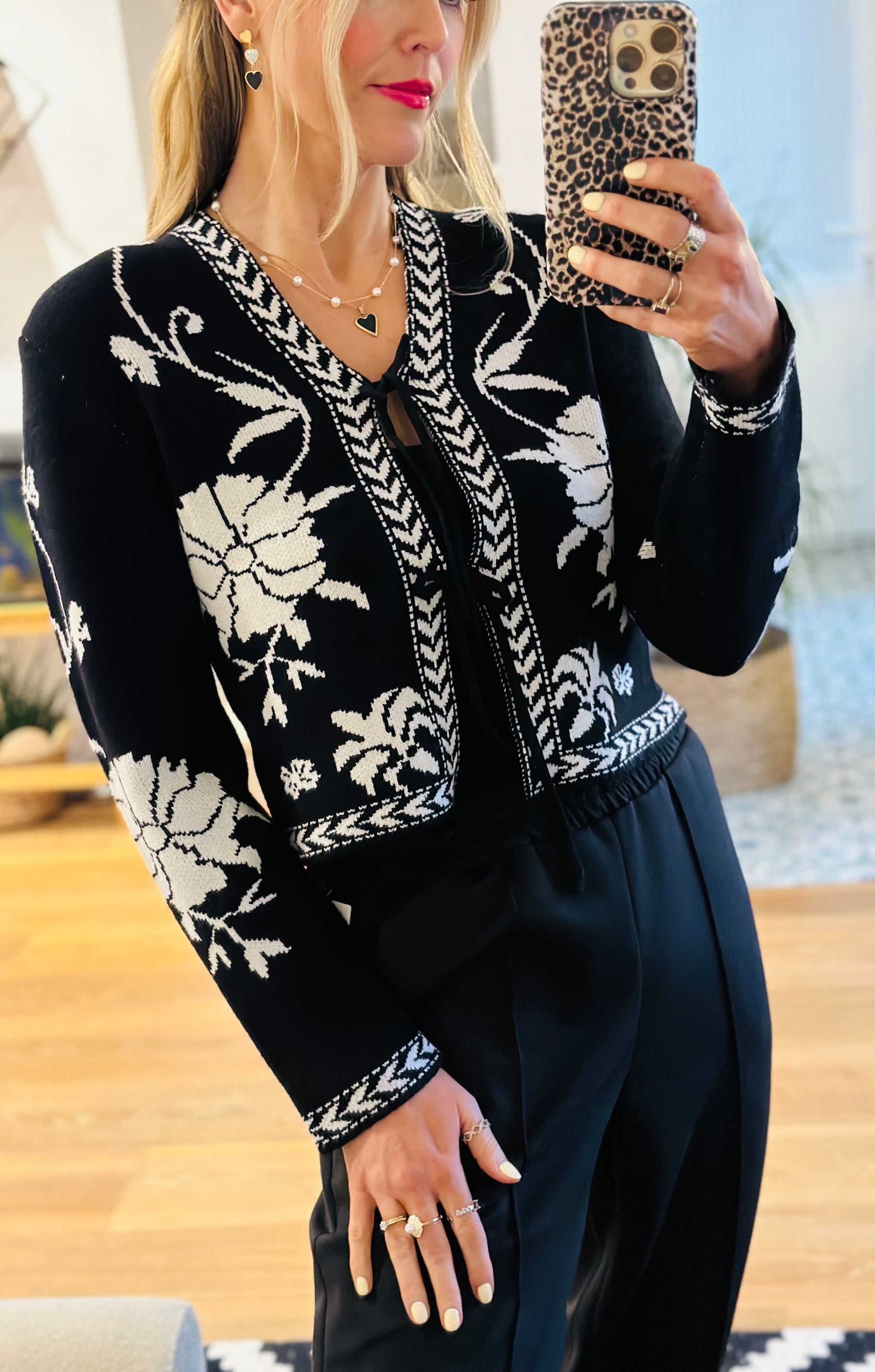 Monochrome Tie Front Cardigan