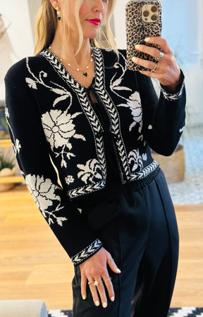 Monochrome Tie Front Cardigan