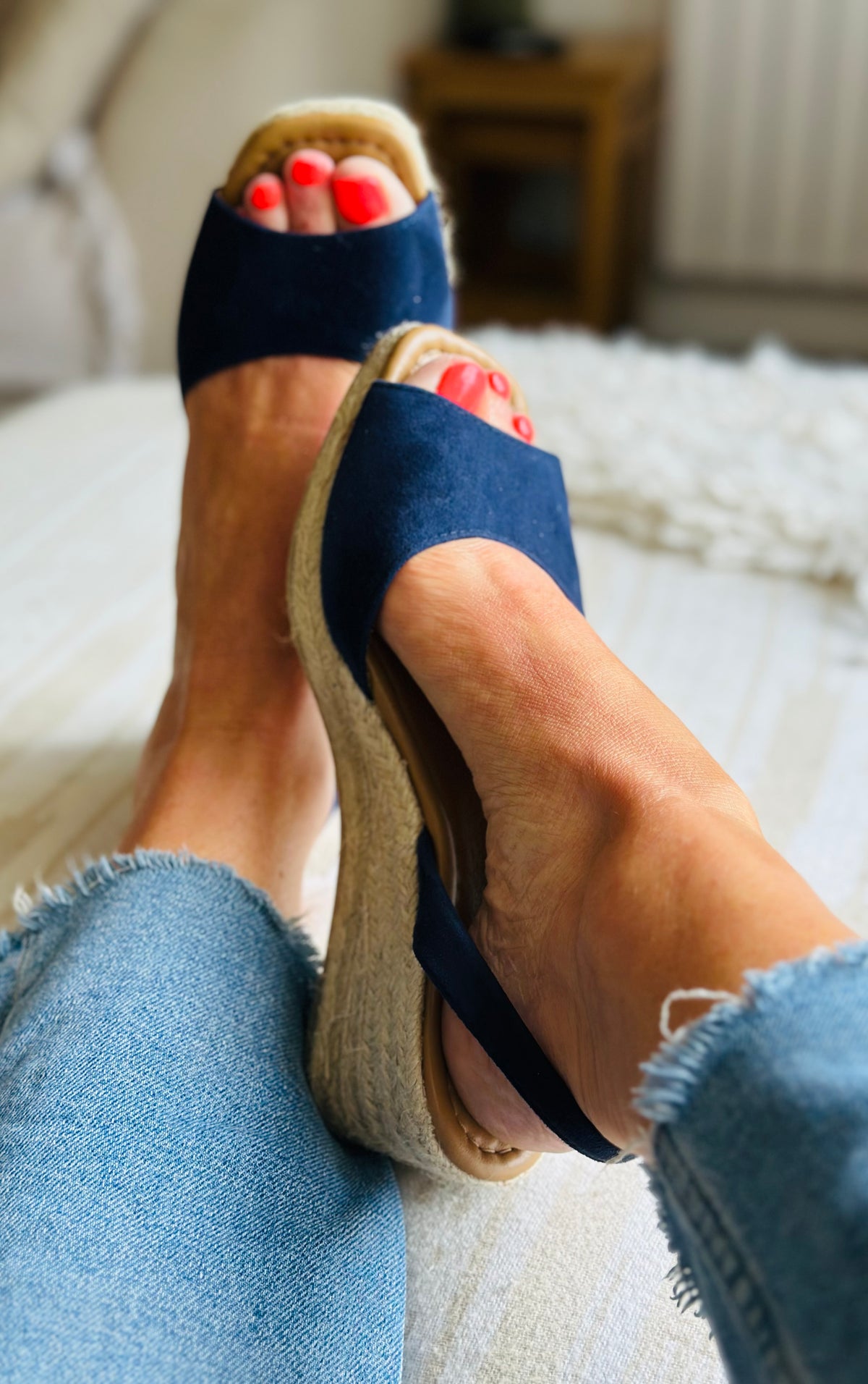 Navy Midi Espadrille Wedge