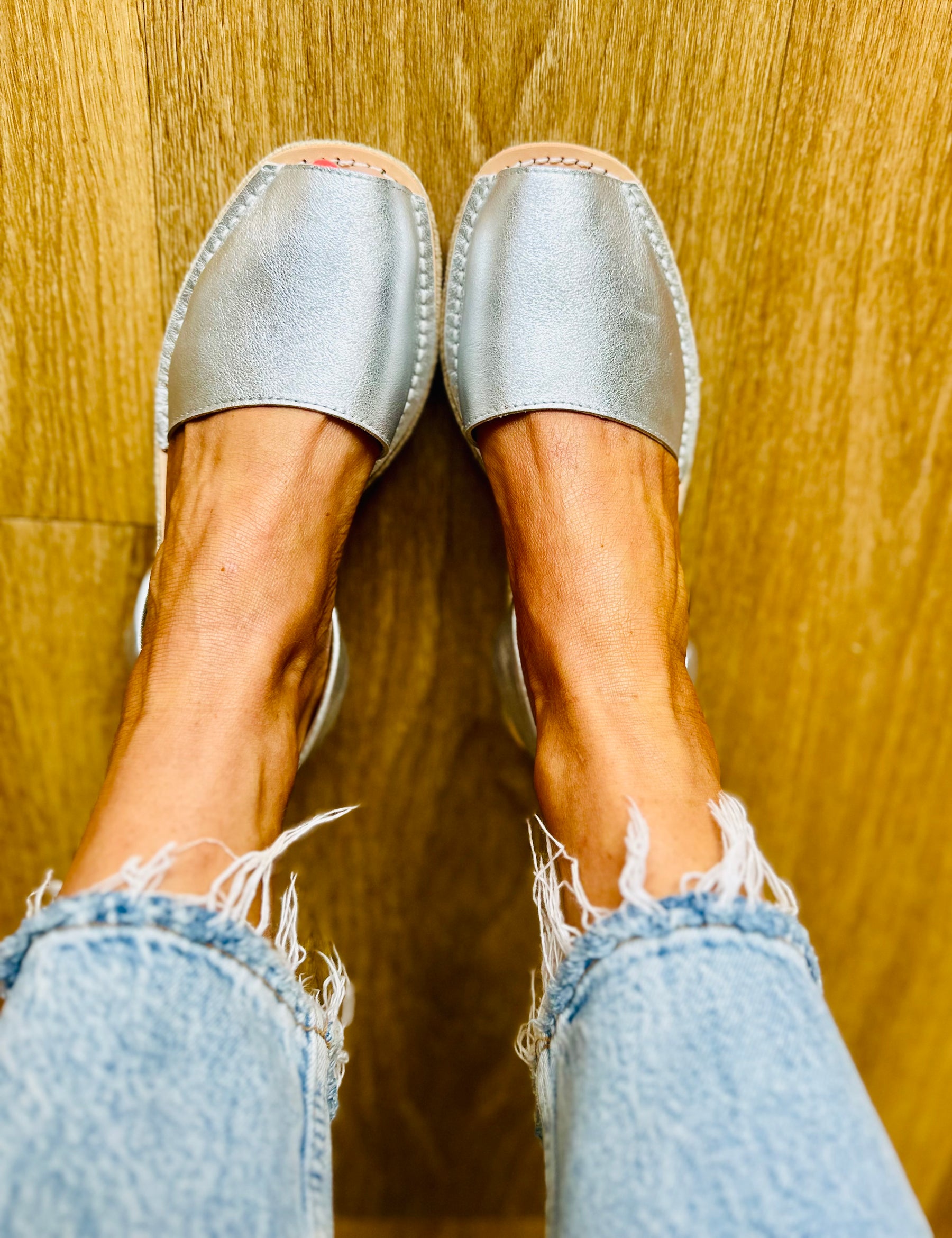 Silver Leather Low Espadrille
