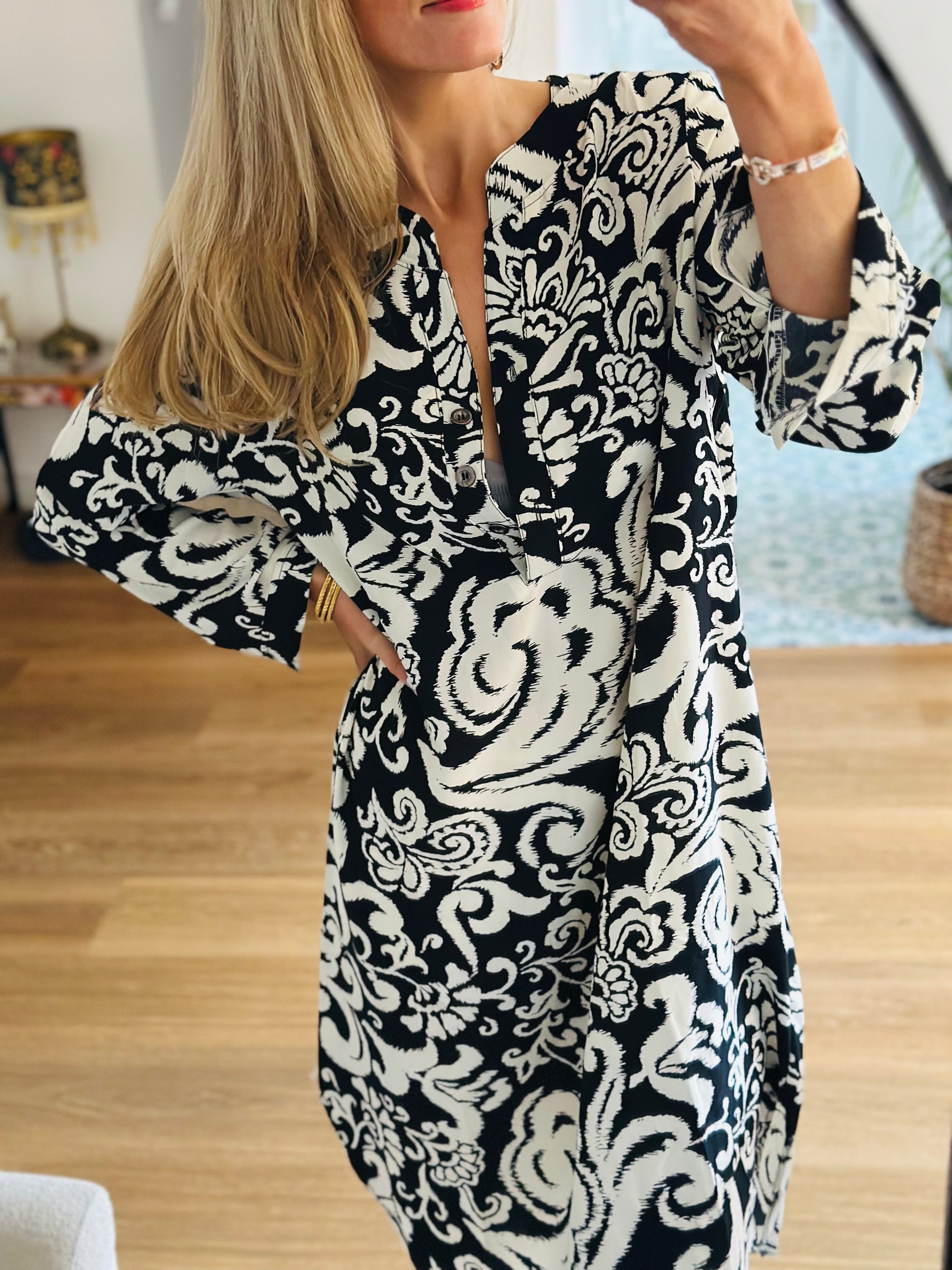 Patterned Tunic in Black