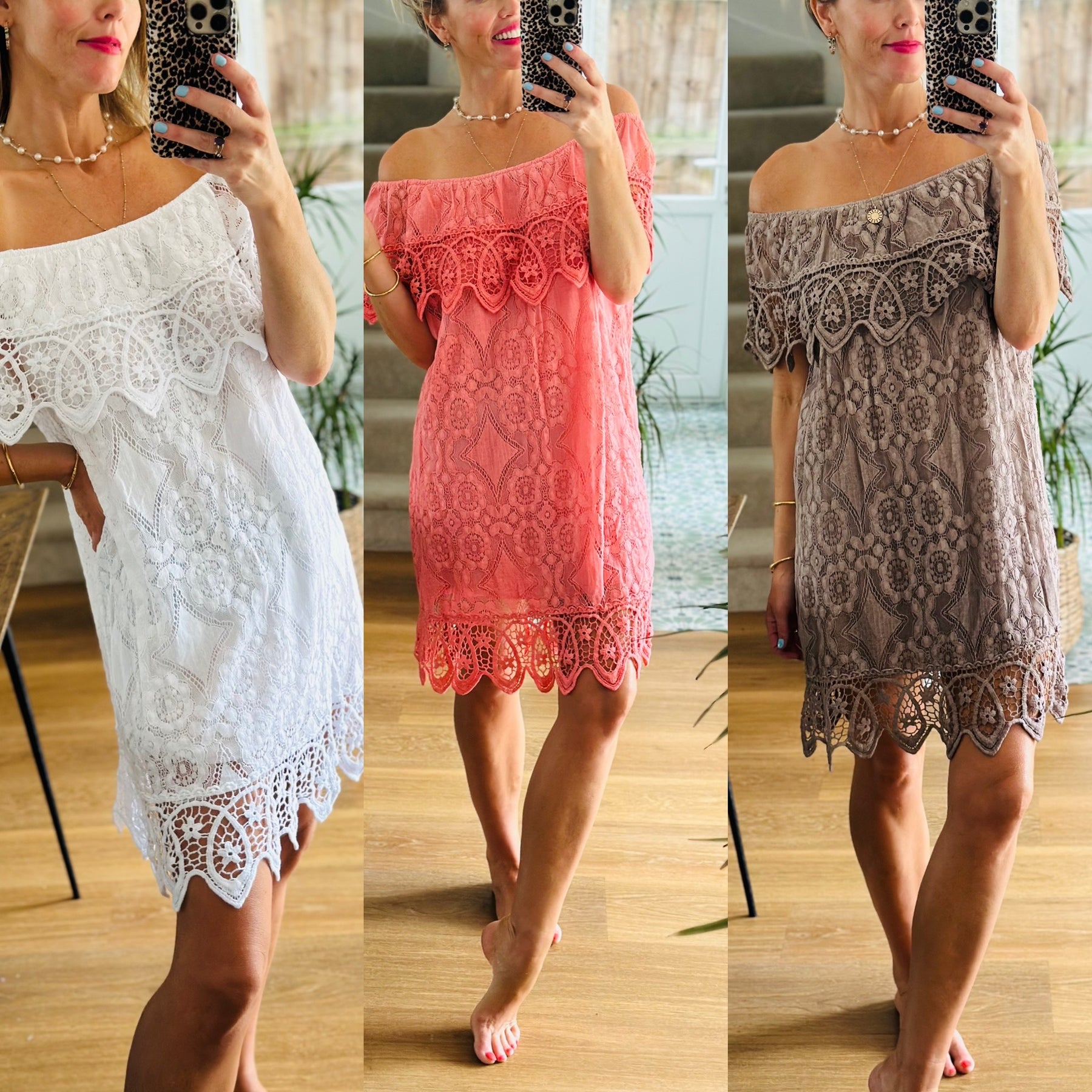 Lace Bardot Mini Dress