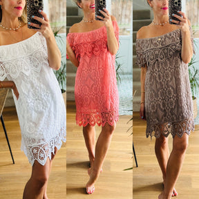 Lace Bardot Mini Dress