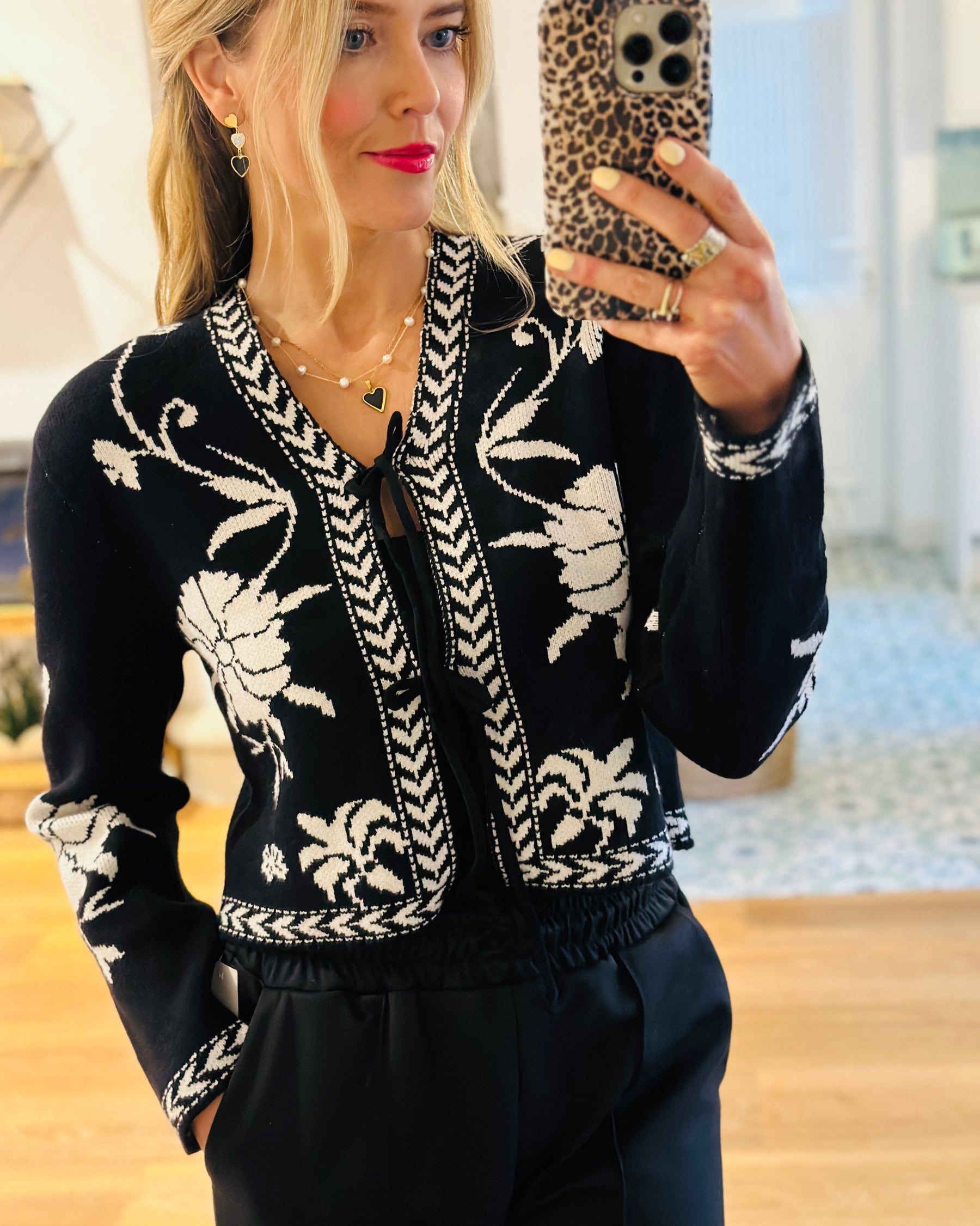 Monochrome Tie Front Cardigan
