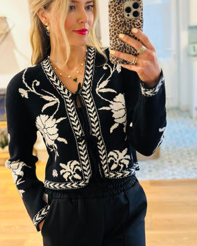 Monochrome Tie Front Cardigan