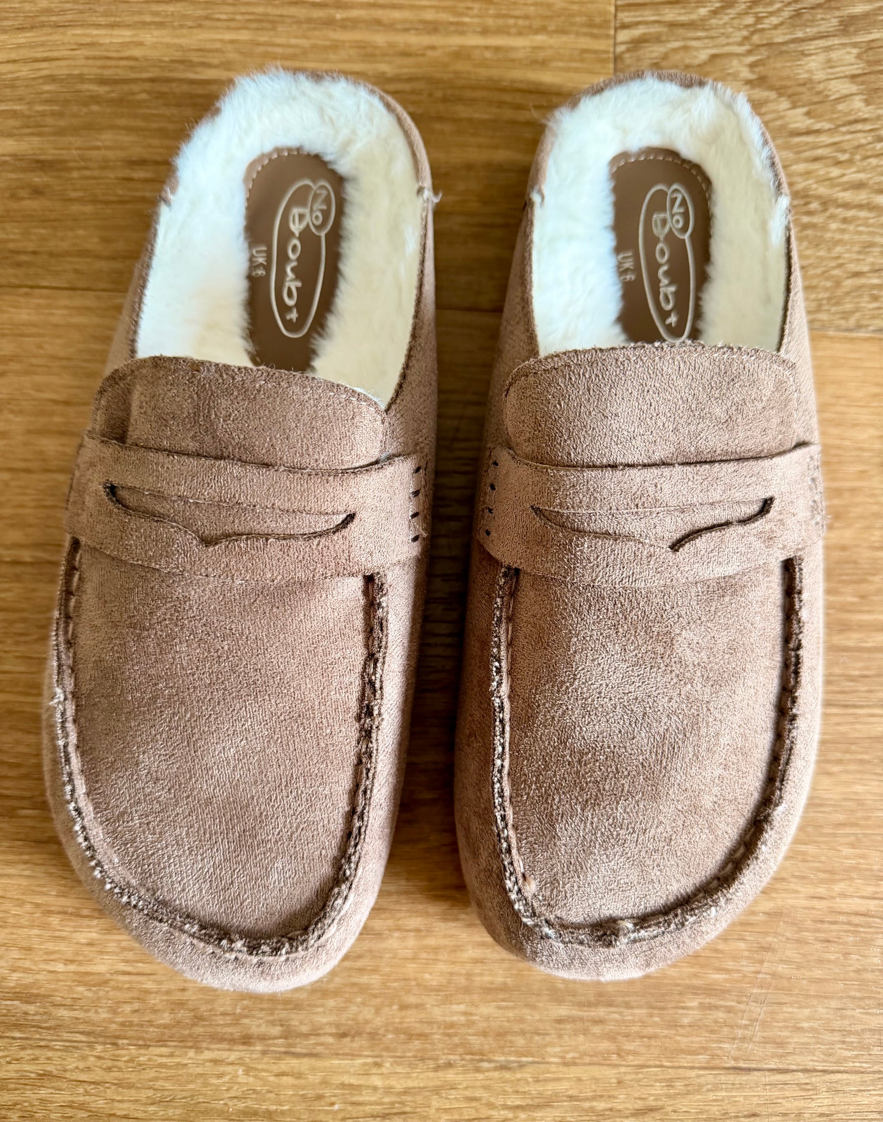 Taupe Fur Lined Backless Loafer