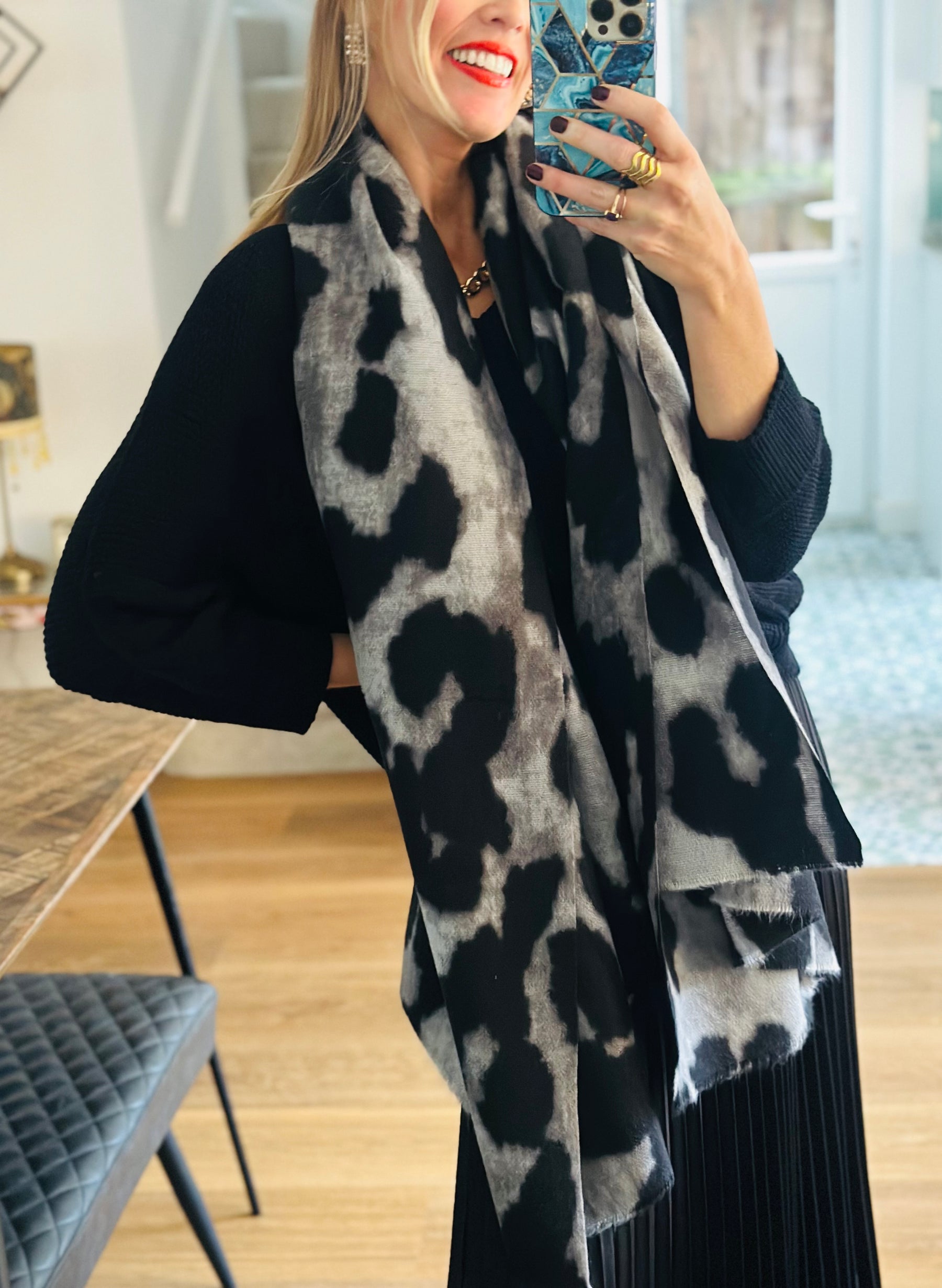 Oversized Printed Scarf Grey