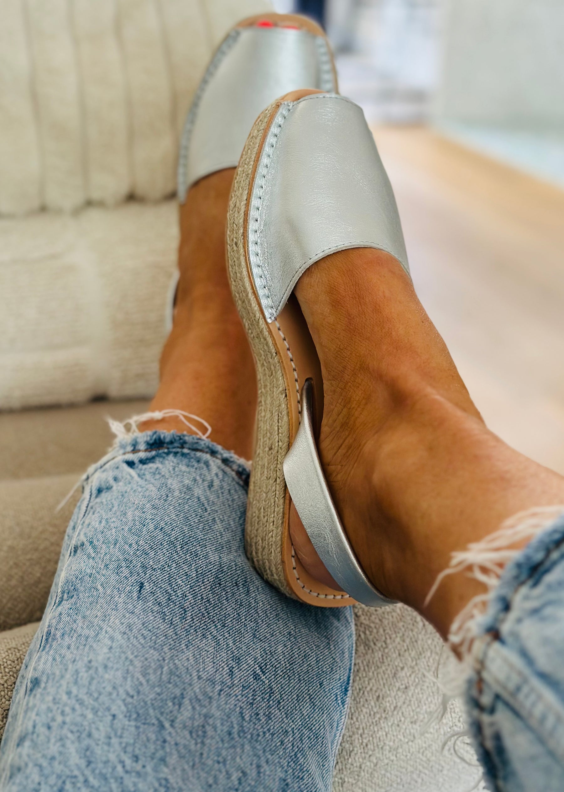 Silver Leather Low Espadrille