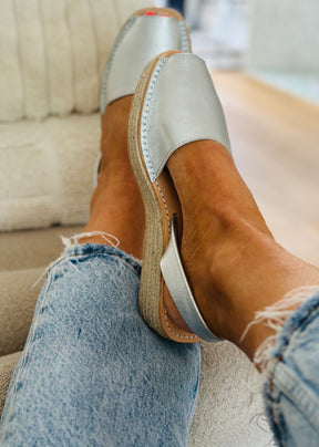 Silver Leather Low Espadrille