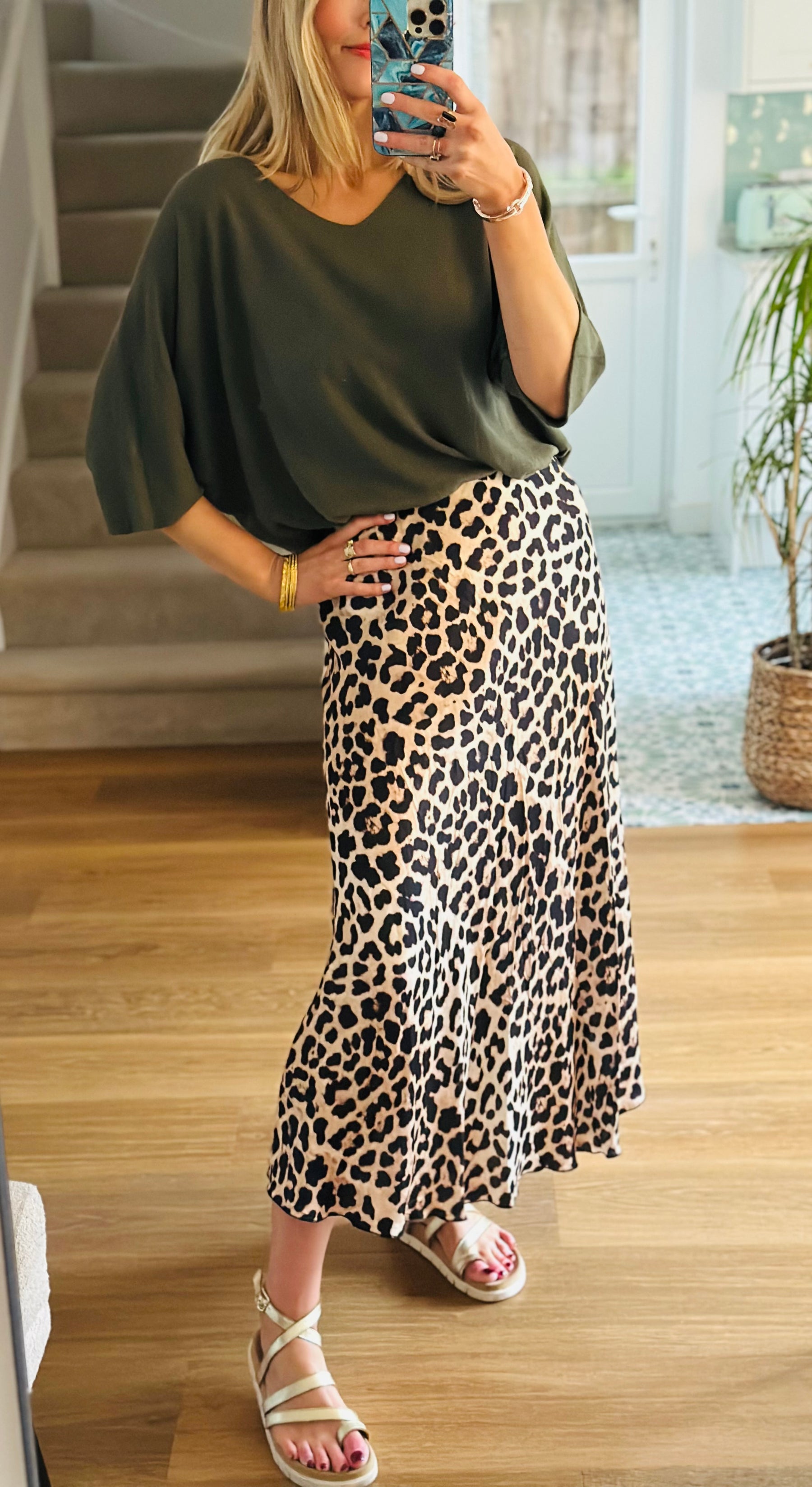 Silk Leopard Print Bias Cut Skirt