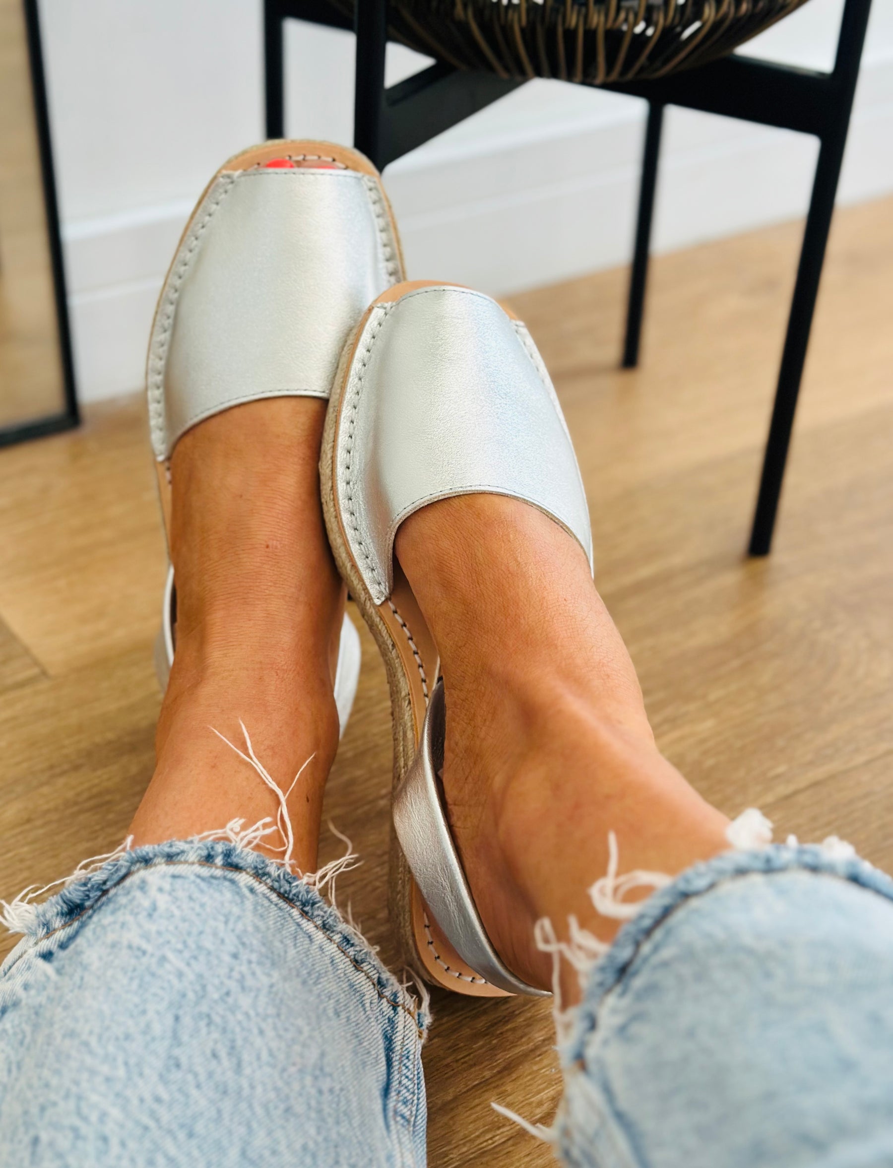 Silver Leather Low Espadrille