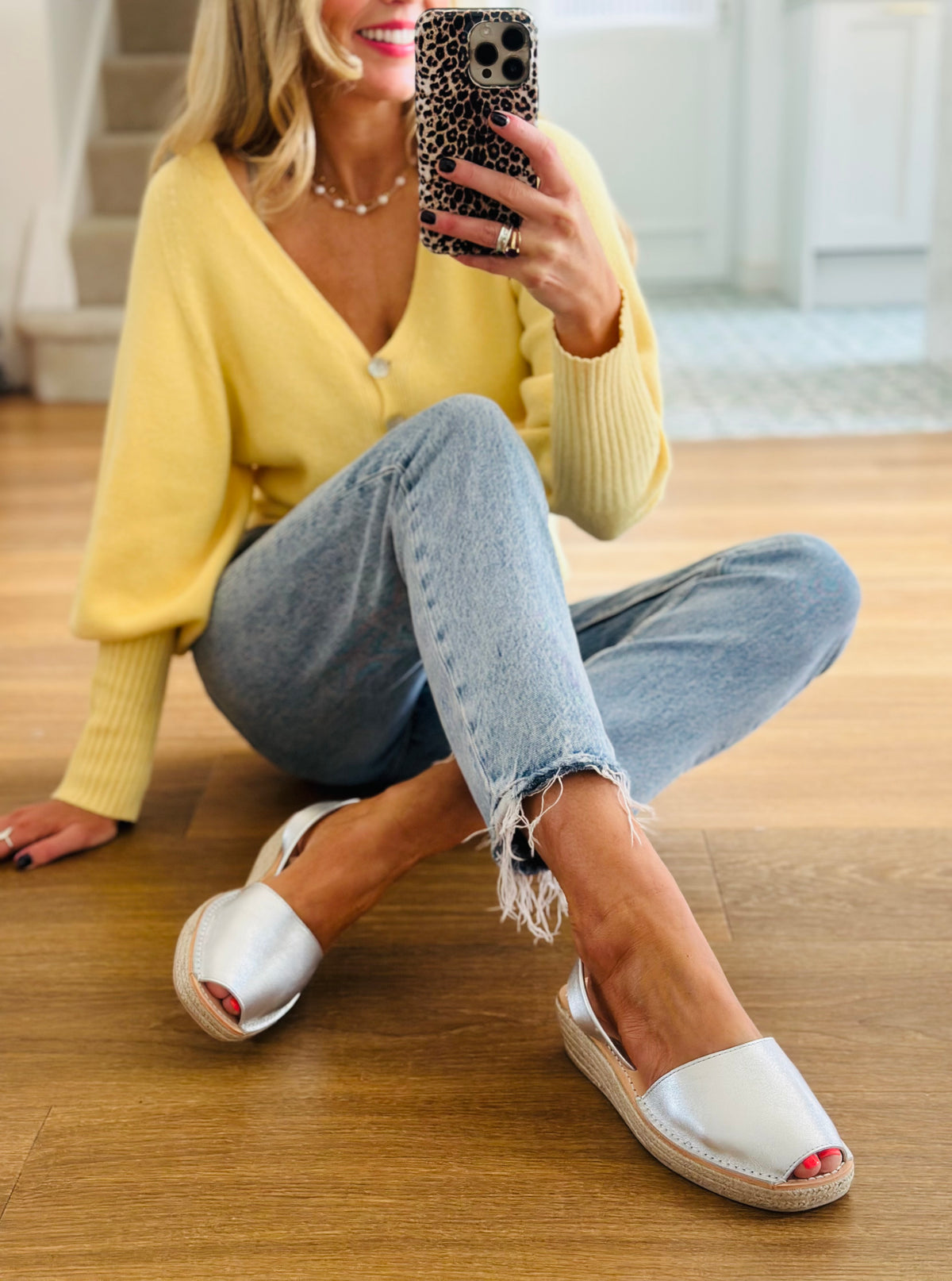 Silver Leather Low Espadrille