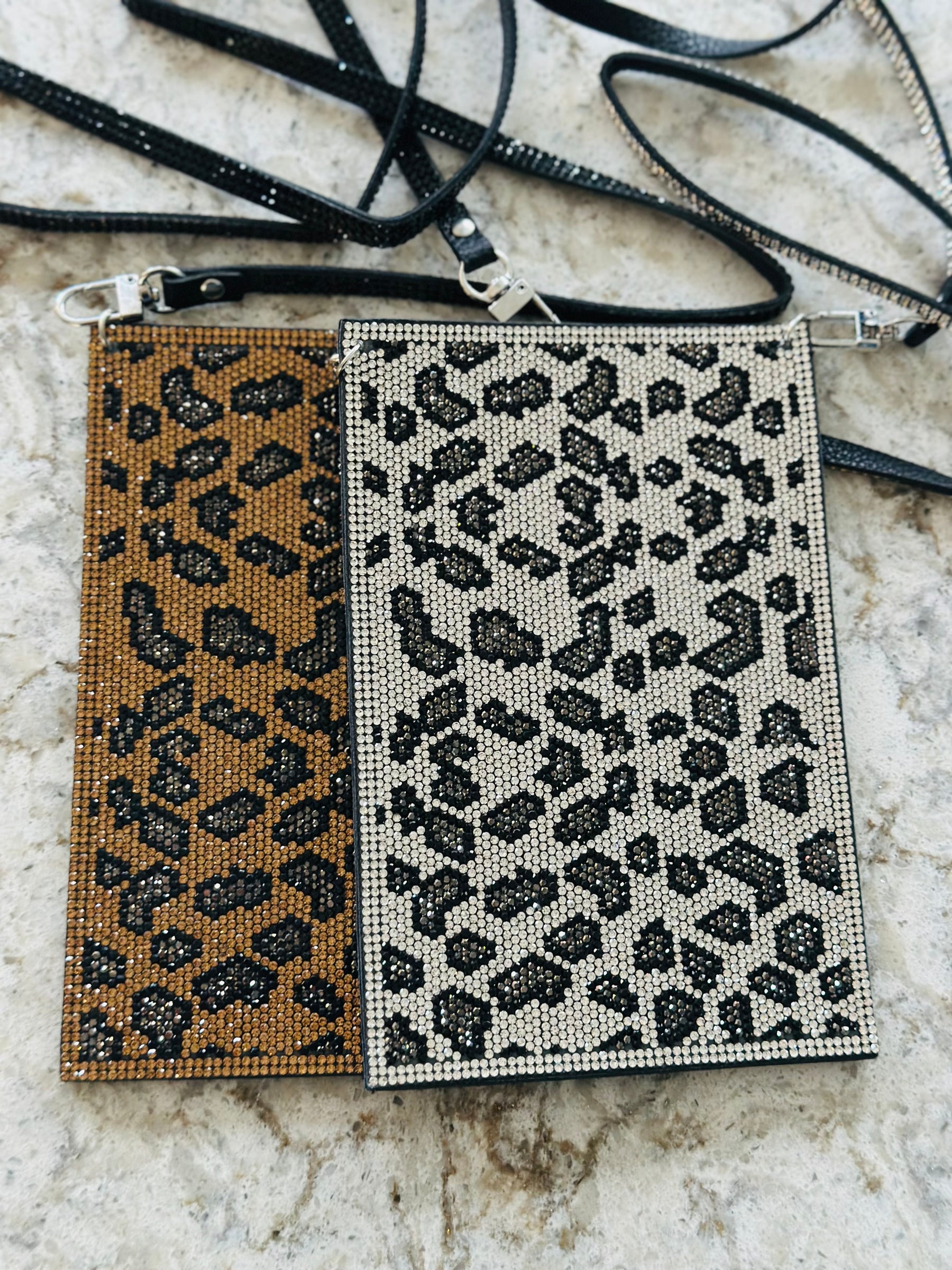 Leopard Print Crystal Phone Bag