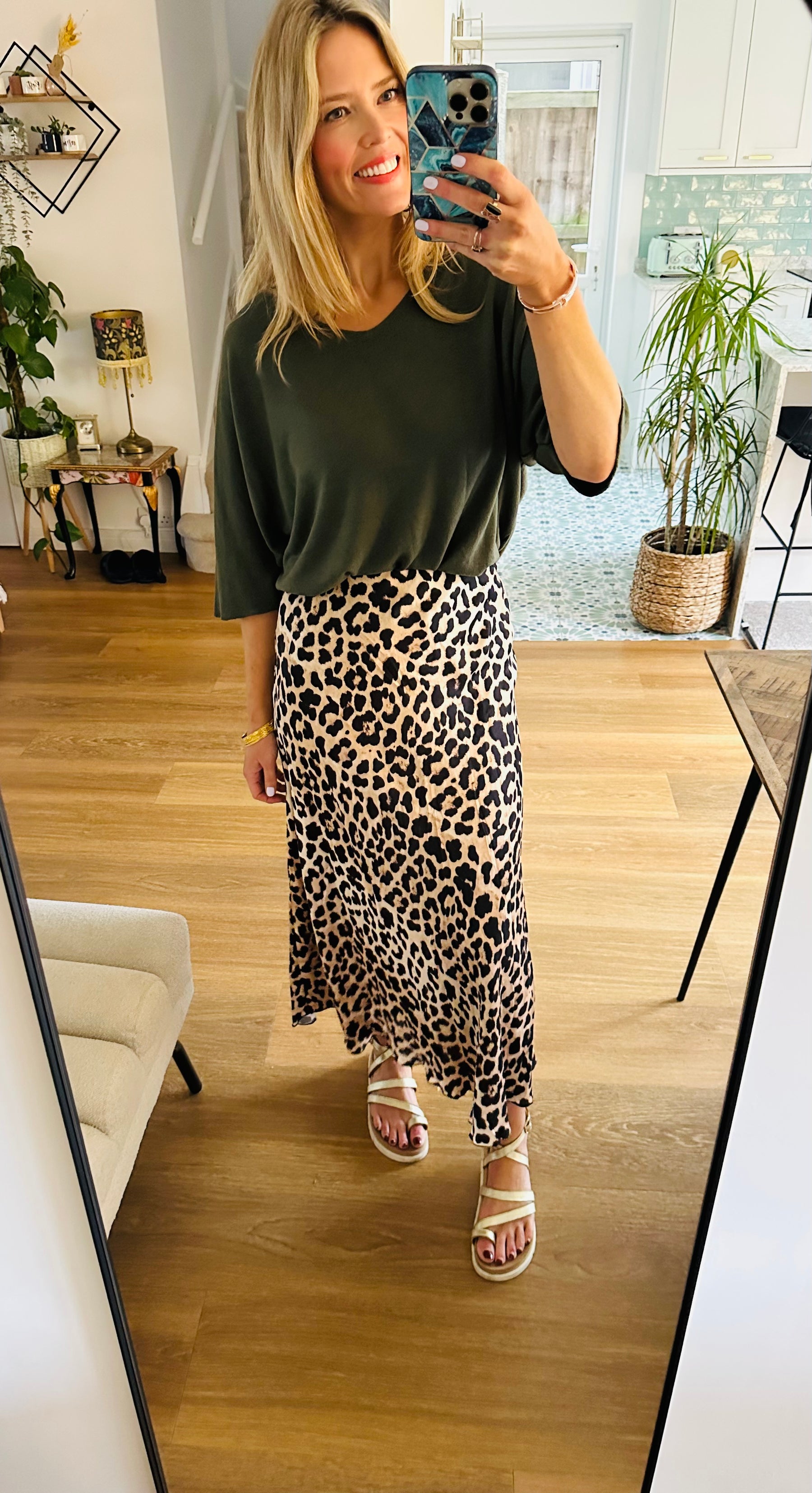 Silk Leopard Print Bias Cut Skirt